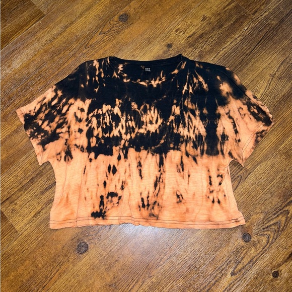 SHEIN Tops - SHEIN Black & Orange Upcycled Tie-Dye Short Sleeve Boxy Top Size L
